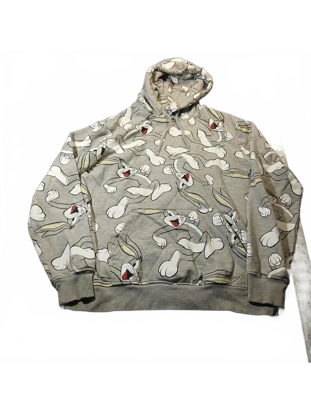 WB Divided Y2K Graphic Hoodie Gray Bugs Bunny Pullover Sweatshirt M